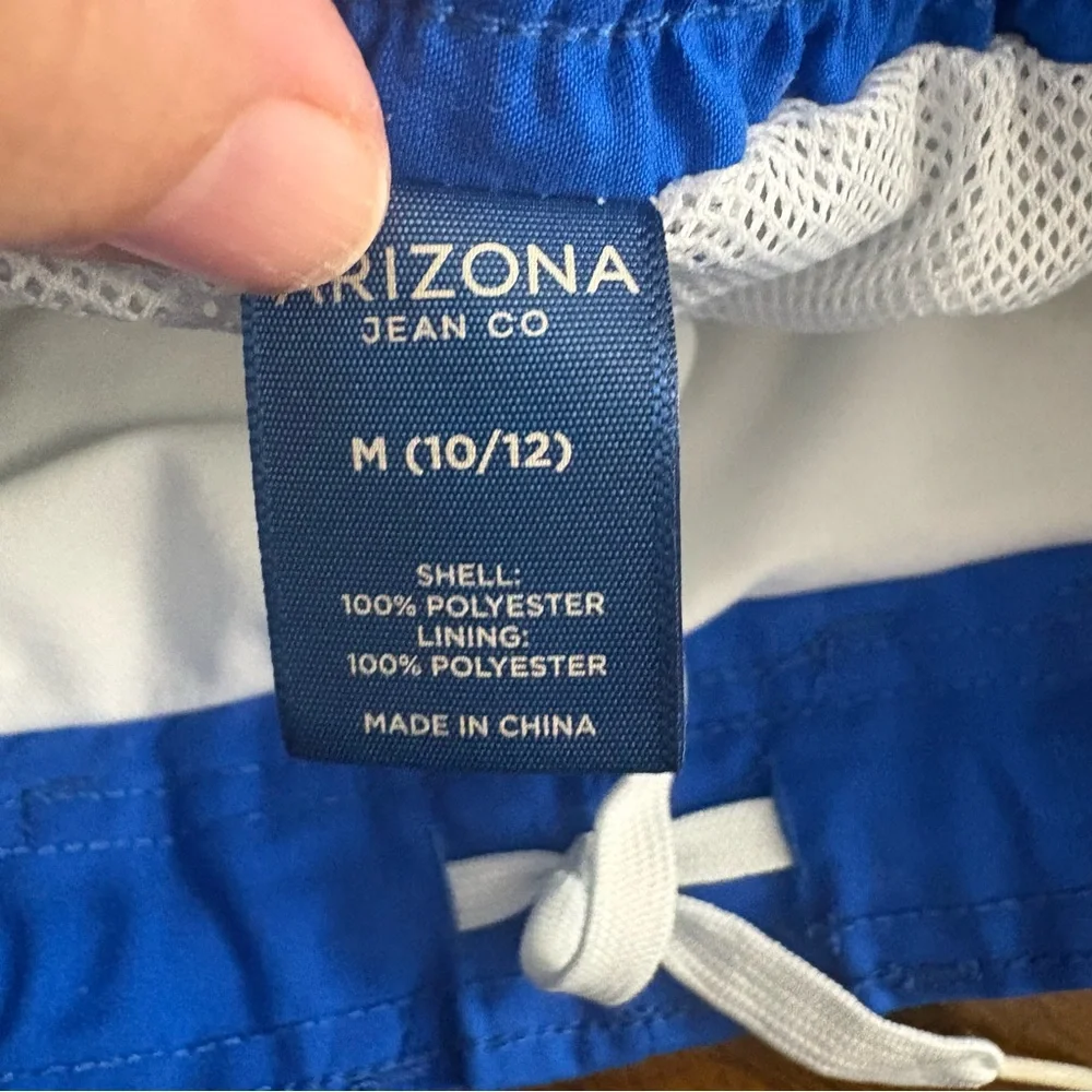Arizona Boys Medium 10/12 Colorful Swim Trunks Blue Green With Liner